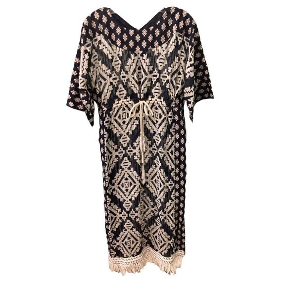 NWT Tory Burch Beatrice Tapestry Geo Caftan Fringe Dress Size 2 - Picture 2 of 9